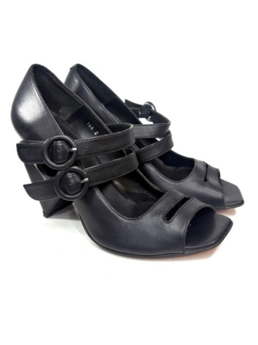 Audley London x Anthropologie Black Leather Geometric Mary Jane Pumps | 38.5